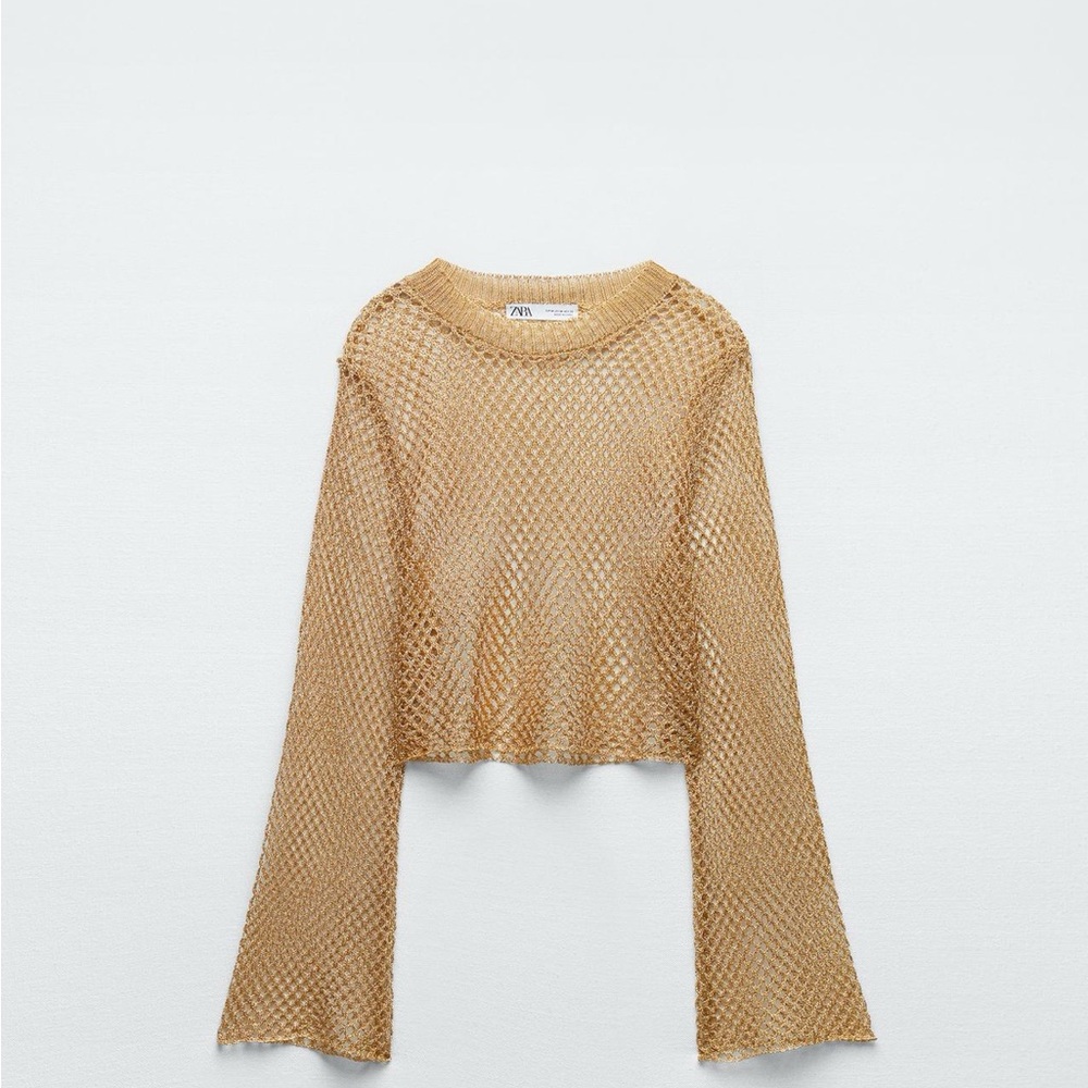 ZARA METALLIC THREAD KNIT CROP TOP
LIGHT GOLDEN SIZE L 
REF. 9598/104